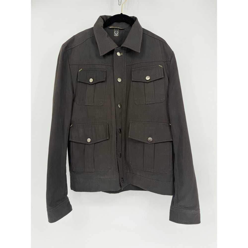 La Merde Mens Field Jacket Large Black Canvas Utility 4-Pocket Neon Trim Gingham